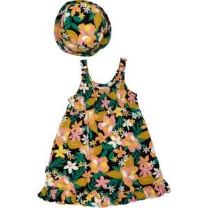 Volcom Toddler Girls Printed Dress and Bucket Hat Set - Sleeveless 4T  NWT